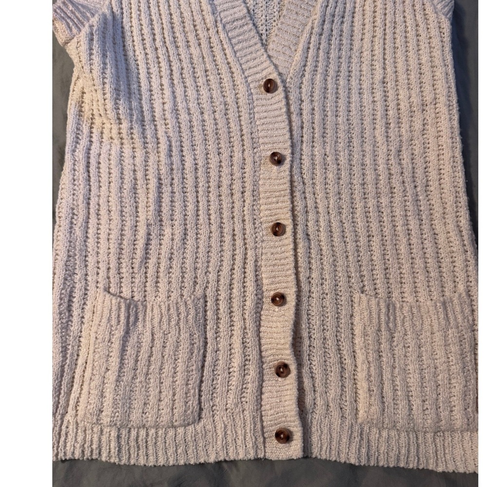 Vintage Its Pure Gould Cream Knit Button Front Sweater Vest Cardigan Pockets - Picture 6 of 8